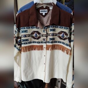 Western Brown and Cream Shirt Extra Large Perfect For Square Dancing Never Worn!